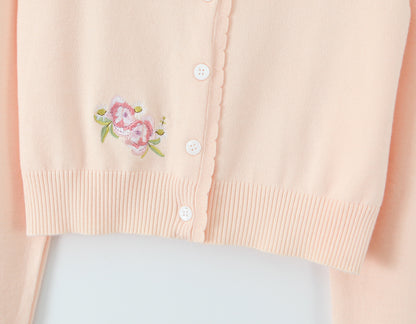 Soft Pink Floral Embroidered Cardigan