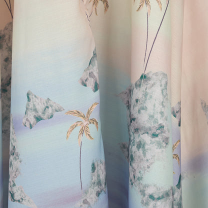 Printed Single Button Stand Up Collar A Line Long Dress