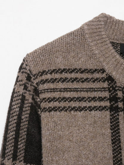 Coffee Plaid Cardigan