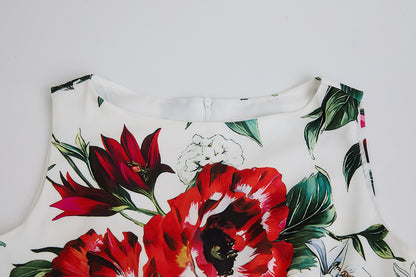 Red Floral Flared Dress