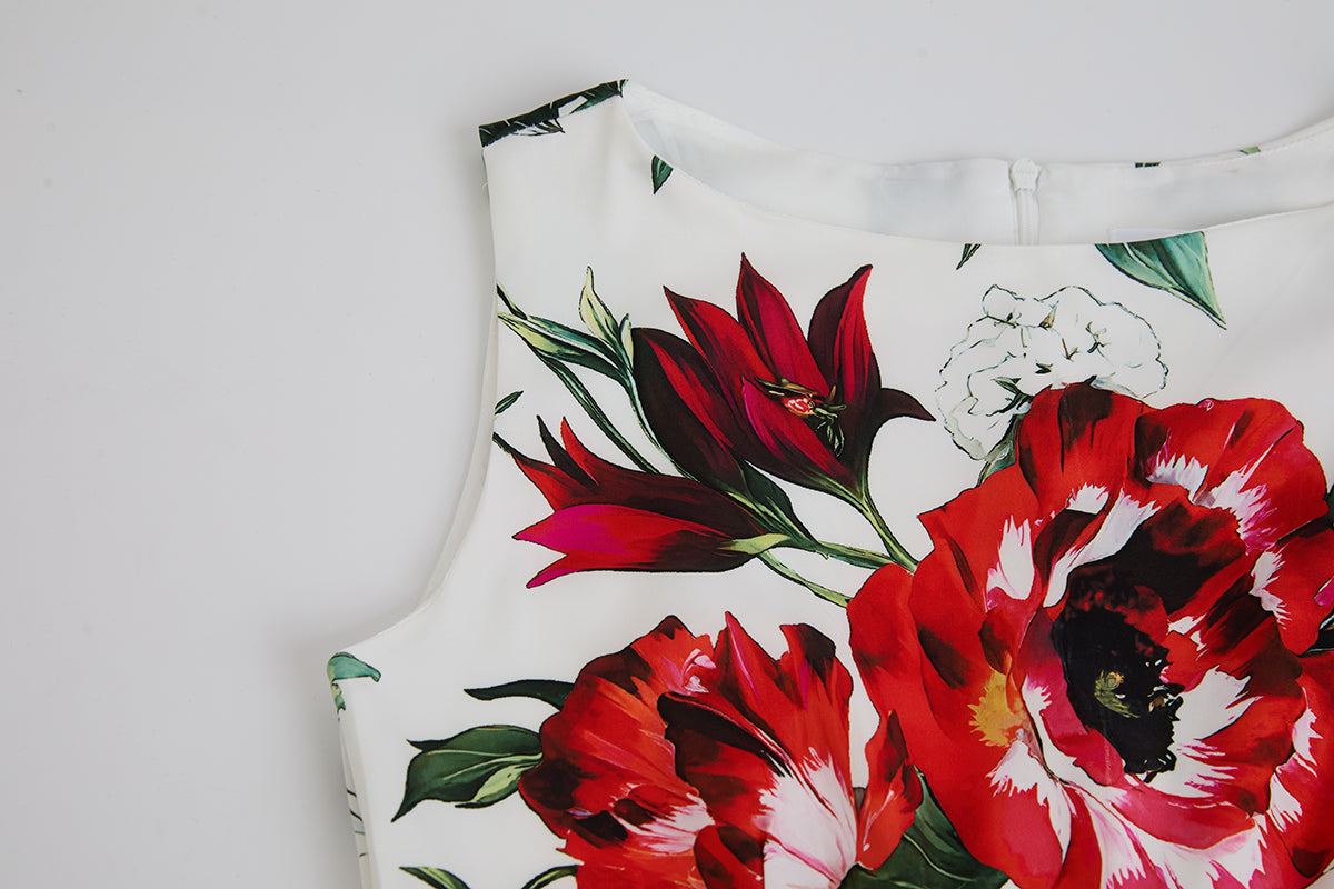 Red Floral Flared Dress