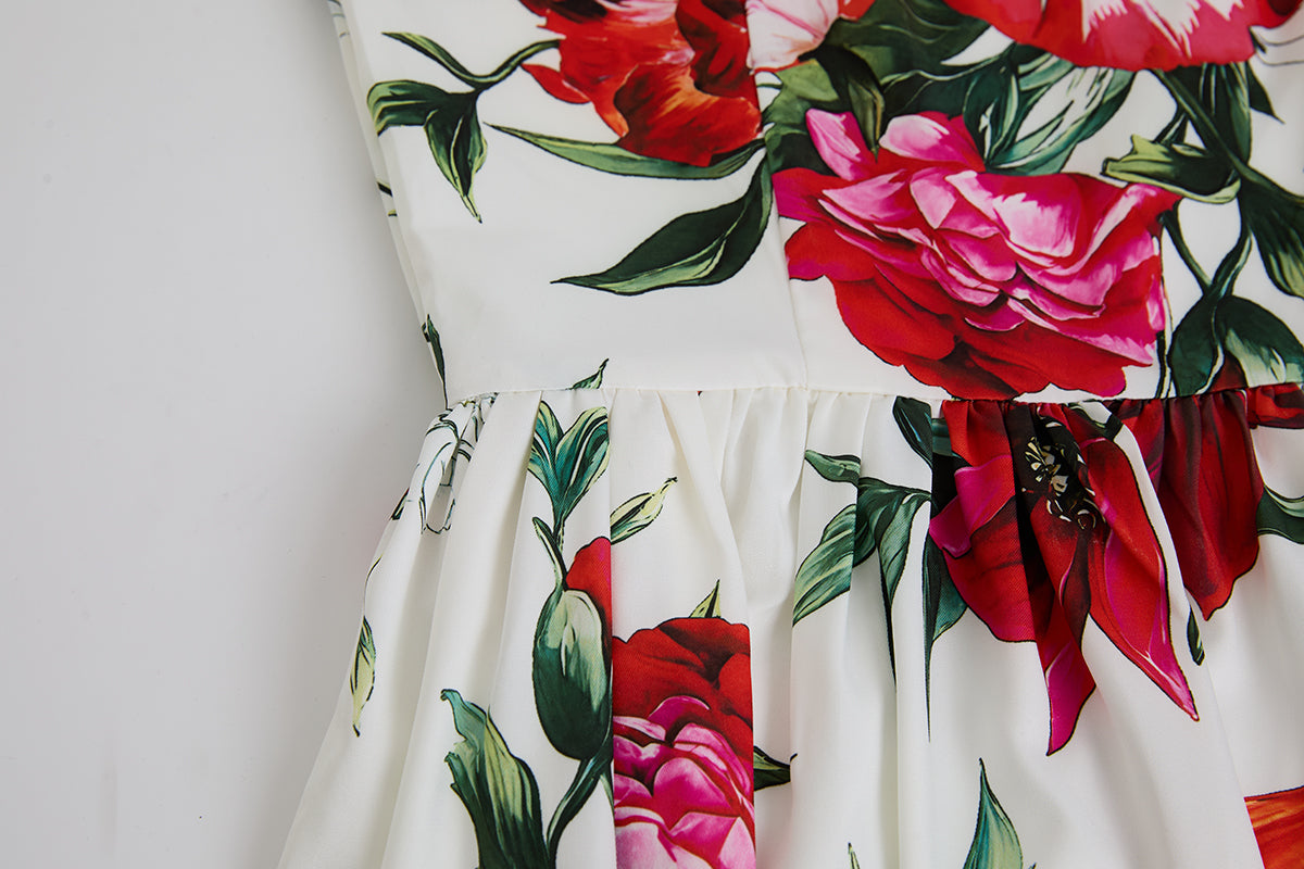 Red Floral Flared Dress