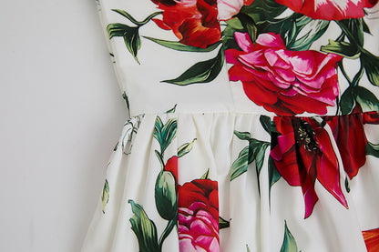 Red Floral Flared Dress