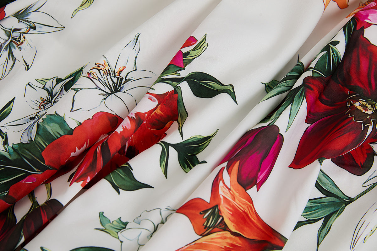 Red Floral Flared Dress