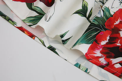 Red Floral Flared Dress