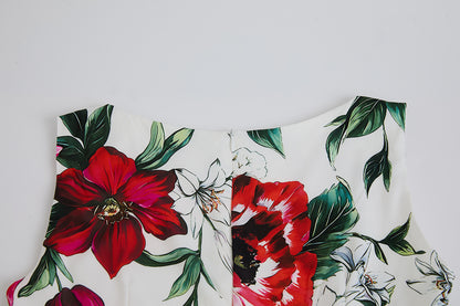 Red Floral Flared Dress