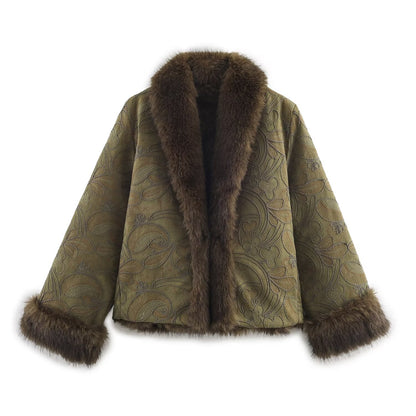 Faux Fur trimmed Embroidered Short Coat