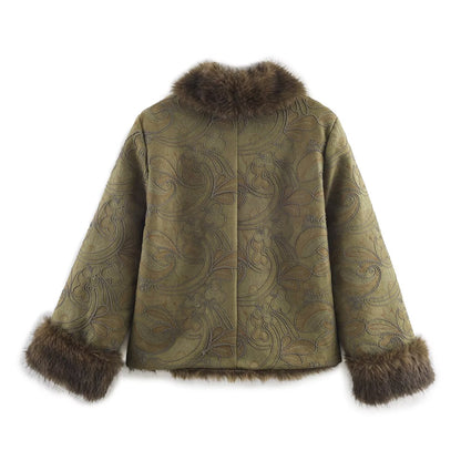 Faux Fur trimmed Embroidered Short Coat