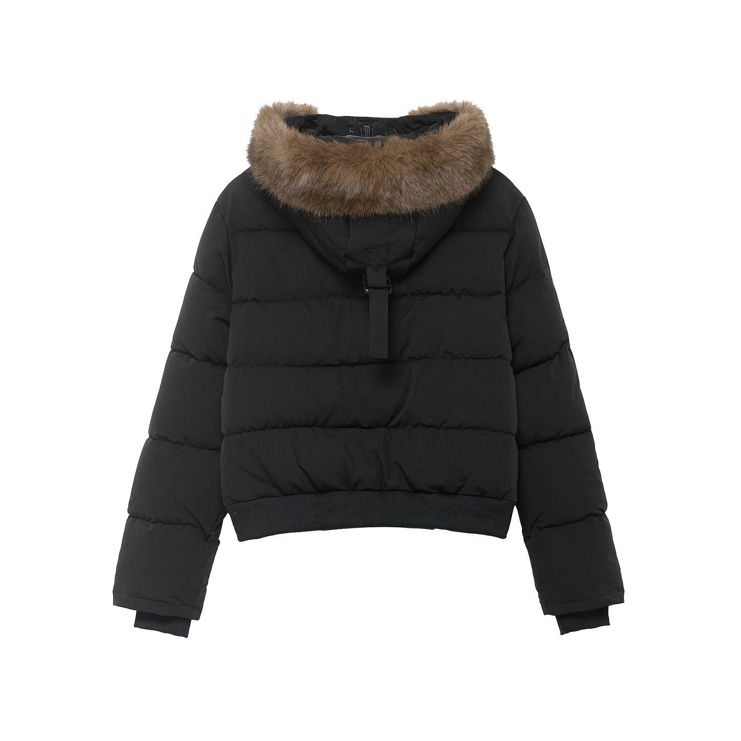 Black Hooded Fur Collar Cotton Coat