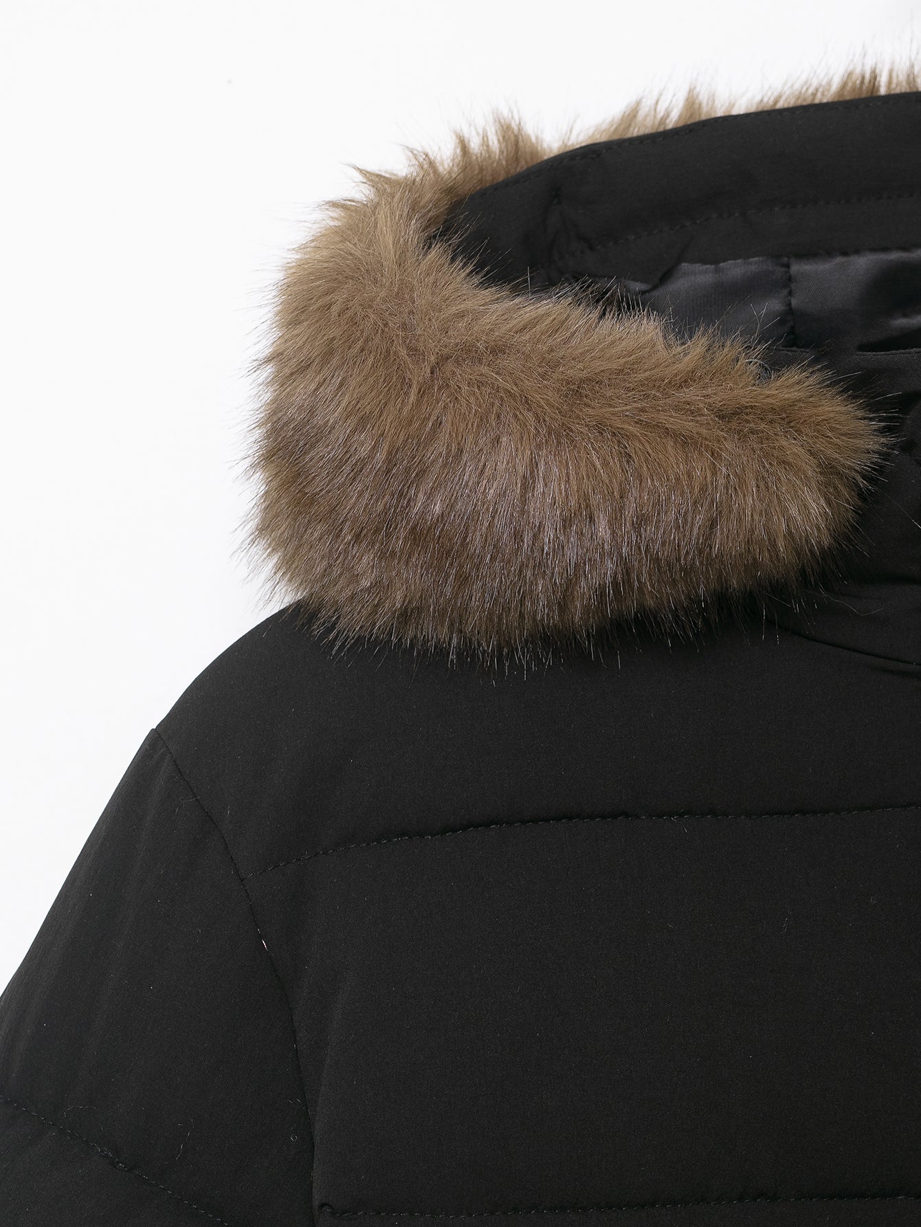 Black Hooded Fur Collar Cotton Coat