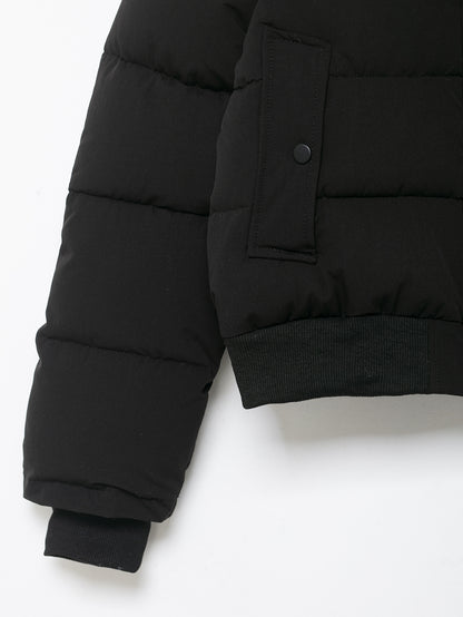 Black Hooded Fur Collar Cotton Coat