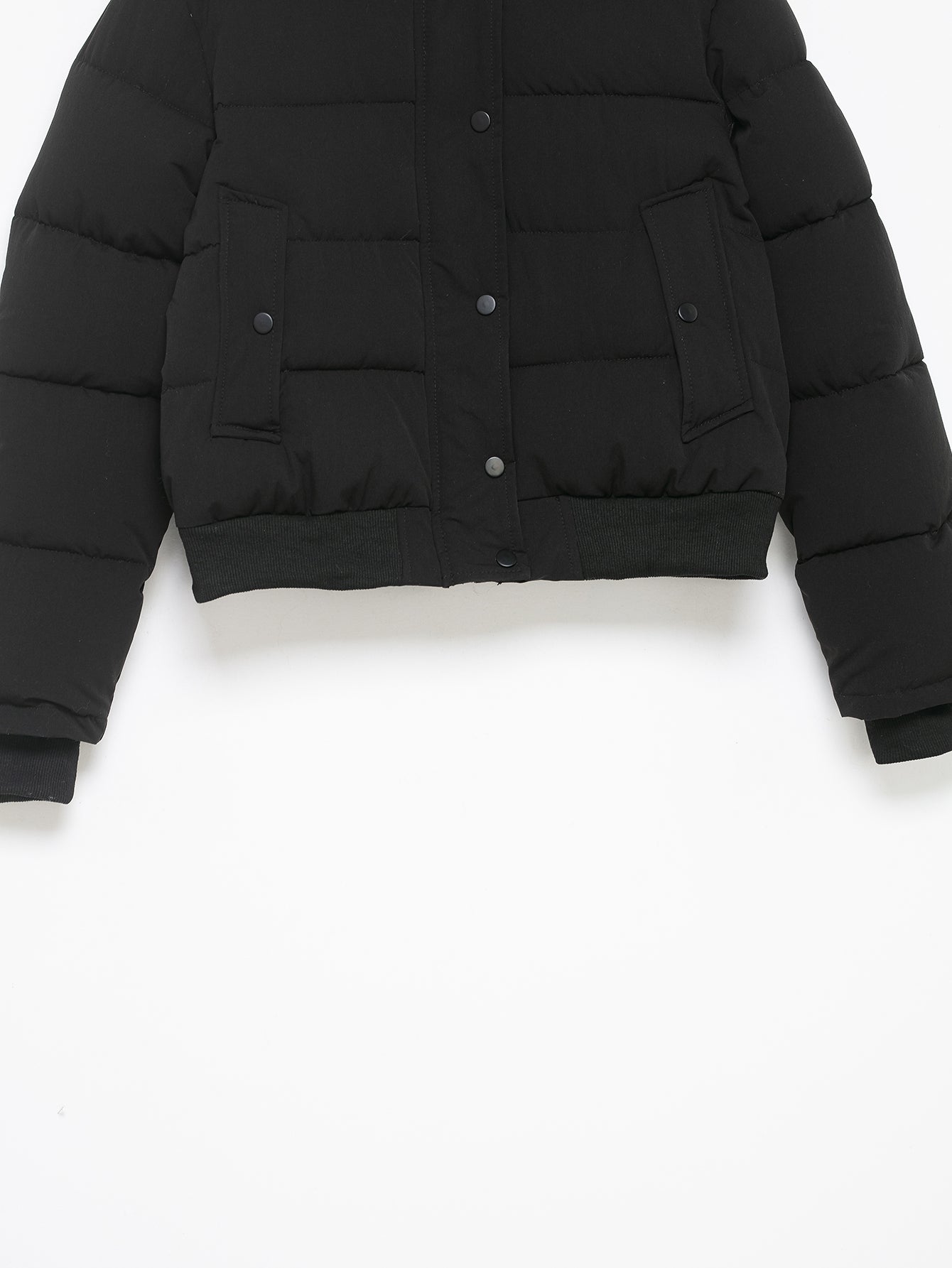 Black Hooded Fur Collar Cotton Coat
