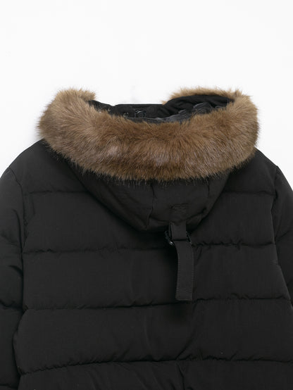 Black Hooded Fur Collar Cotton Coat