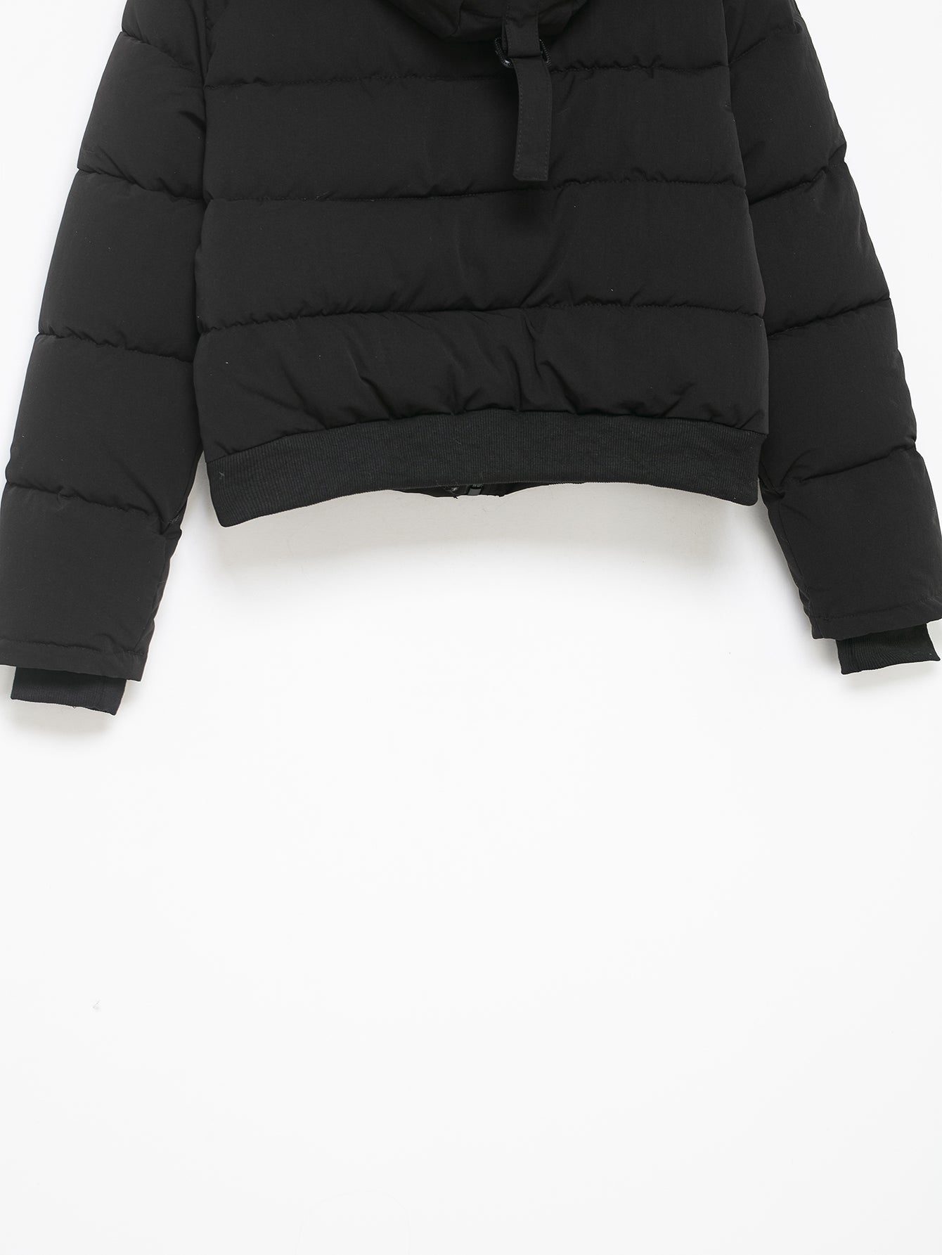 Black Hooded Fur Collar Cotton Coat