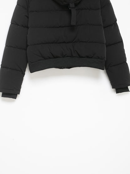 Black Hooded Fur Collar Cotton Coat