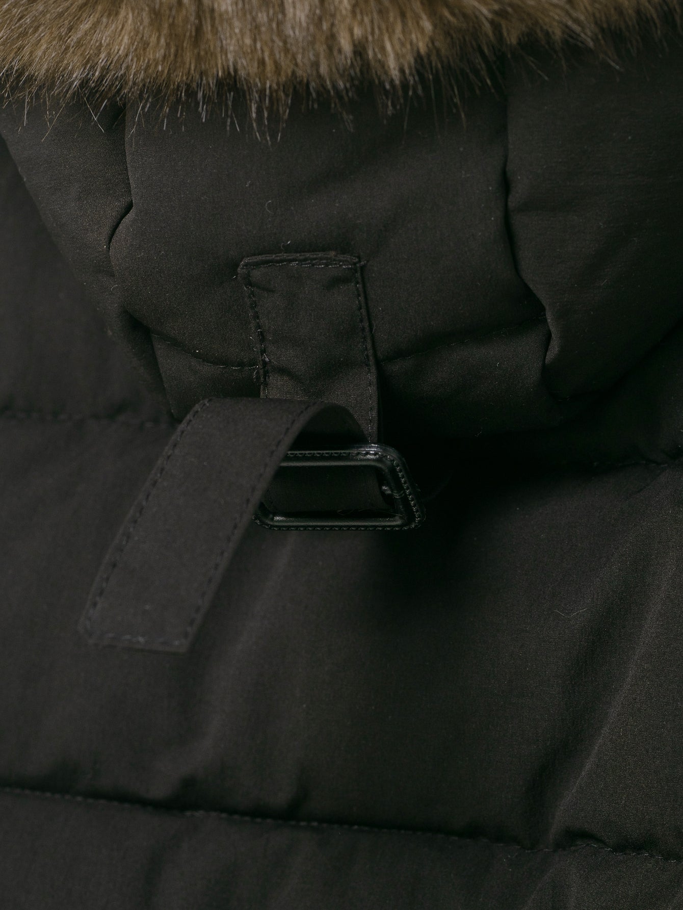 Black Hooded Fur Collar Cotton Coat