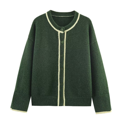 Olive Trim Knitted Cardigan