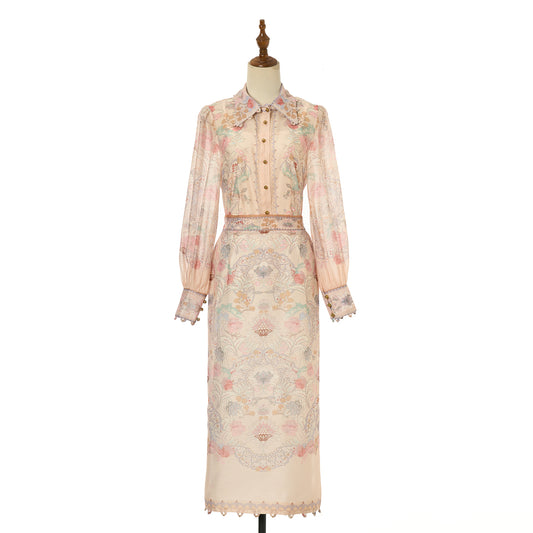 Patterned Blouse & Skirt Set