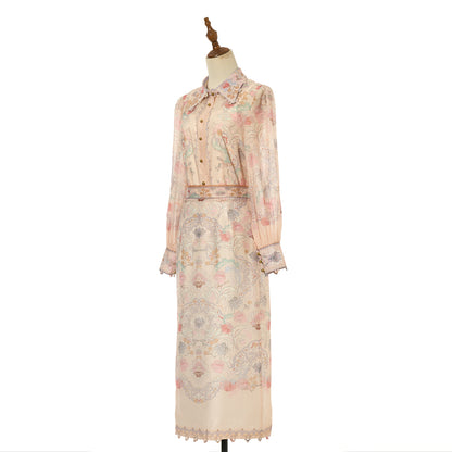 Patterned Blouse & Skirt Set