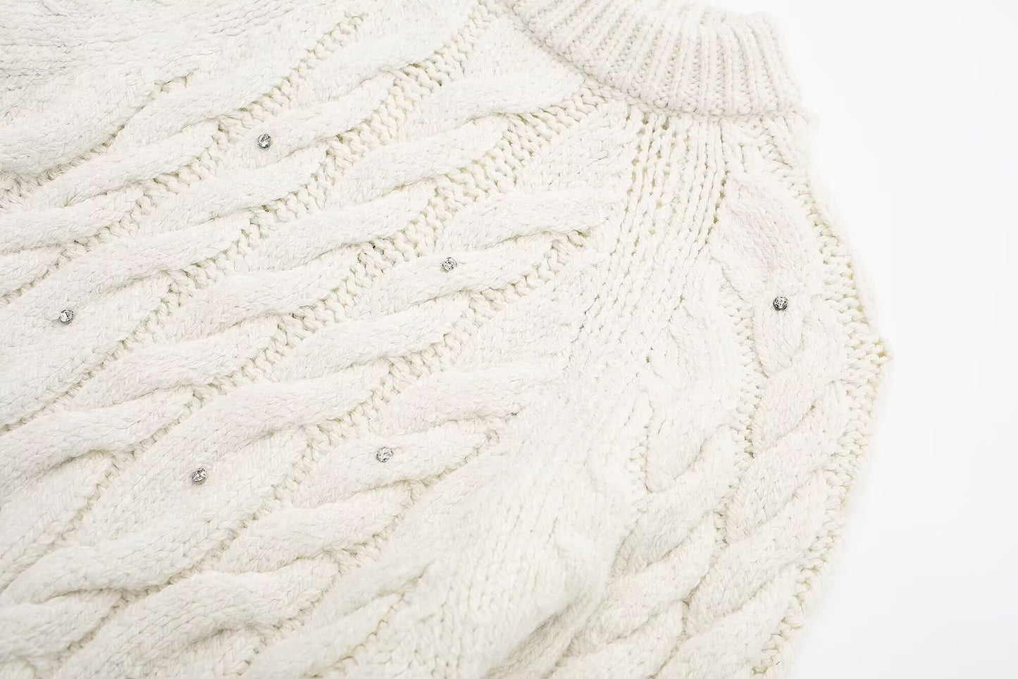 Rhinestone White Knitted Sweater