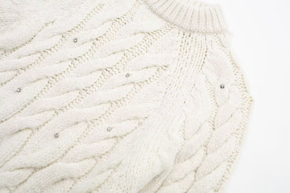 Rhinestone White Knitted Sweater