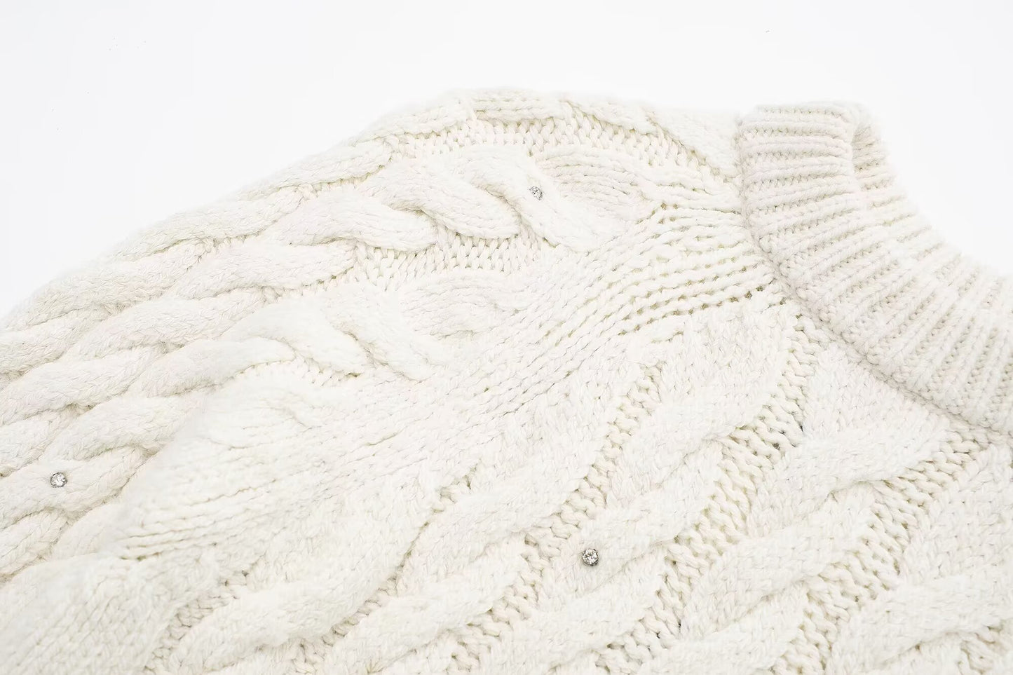 Rhinestone White Knitted Sweater