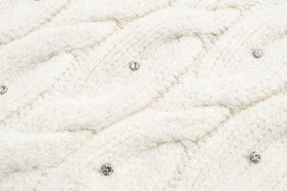 Rhinestone White Knitted Sweater
