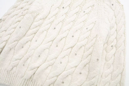 Rhinestone White Knitted Sweater