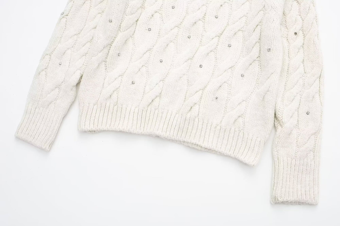 Rhinestone White Knitted Sweater