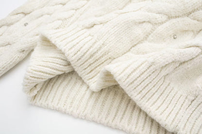 Rhinestone White Knitted Sweater