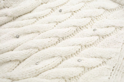 Rhinestone White Knitted Sweater