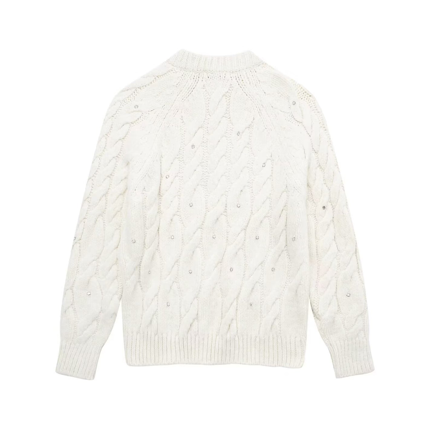 Rhinestone White Knitted Sweater