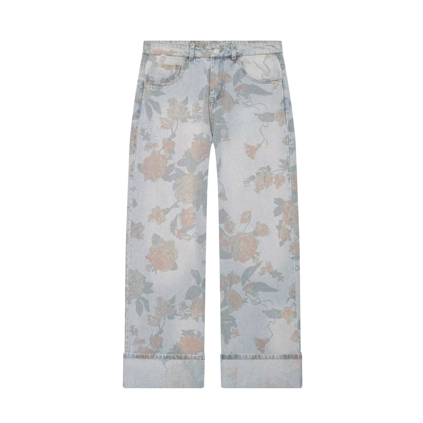 Printed Low Waist Straight Jeans