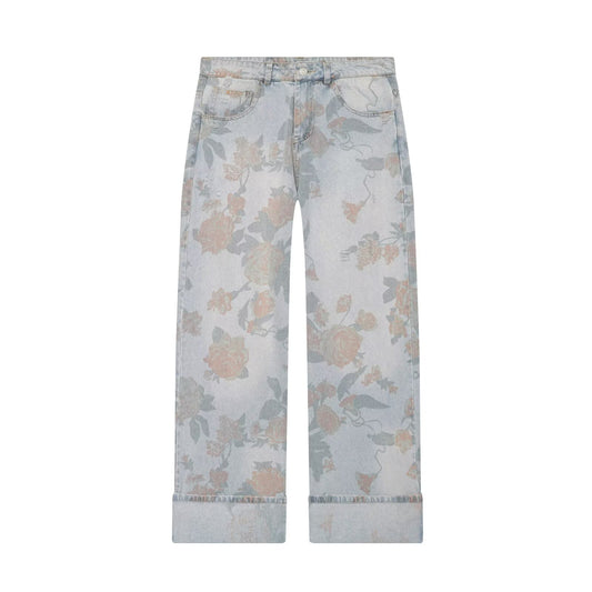Printed Low Waist Straight Jeans