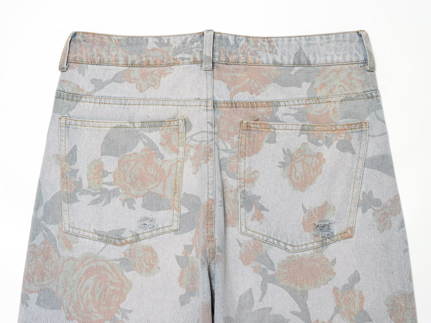 Printed Low Waist Straight Jeans