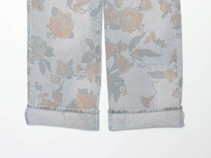 Printed Low Waist Straight Jeans