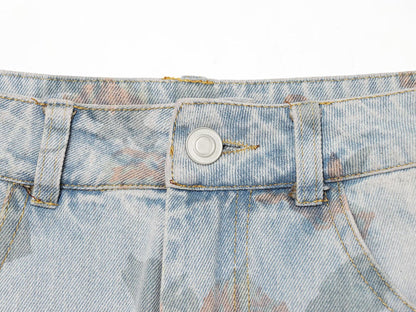 Printed Low Waist Straight Jeans