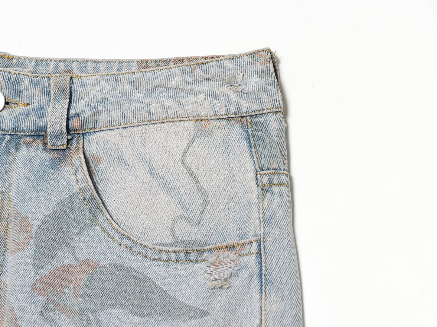 Printed Low Waist Straight Jeans