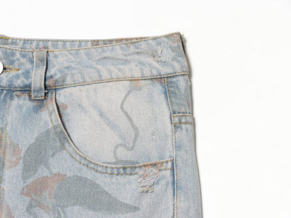 Printed Low Waist Straight Jeans