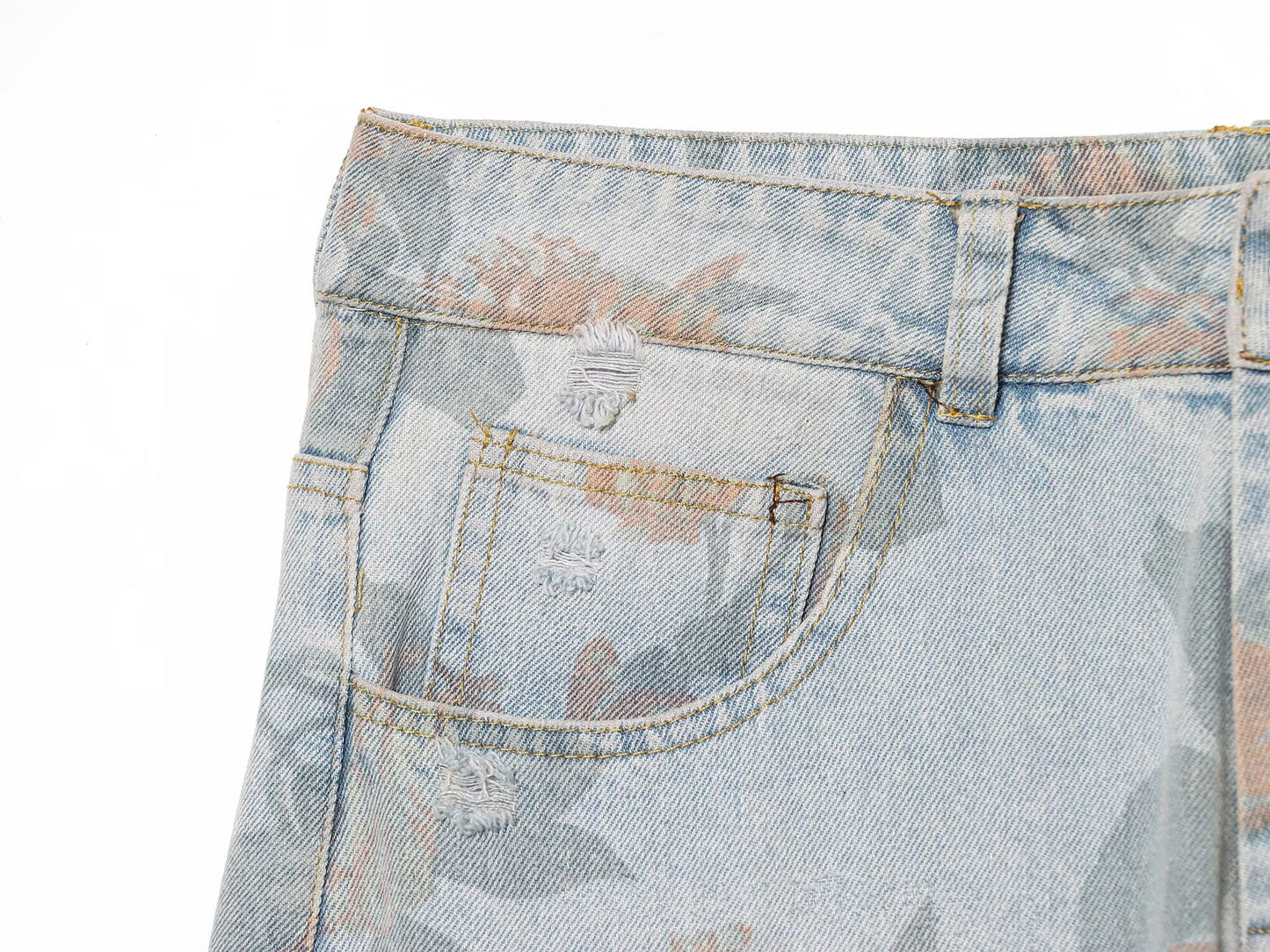 Printed Low Waist Straight Jeans