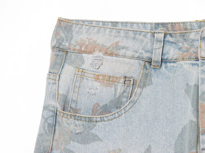 Printed Low Waist Straight Jeans