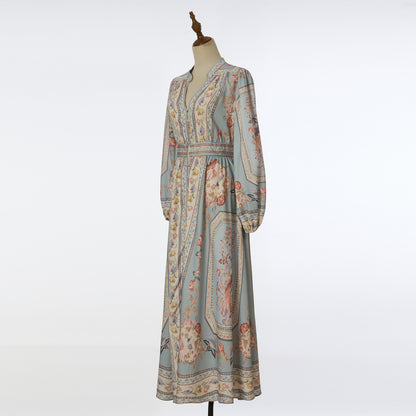 Women Summer Retro Print Shirt Dress