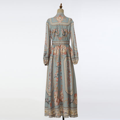 Women Summer Retro Print Shirt Dress