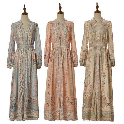 Women Summer Retro Print Shirt Dress