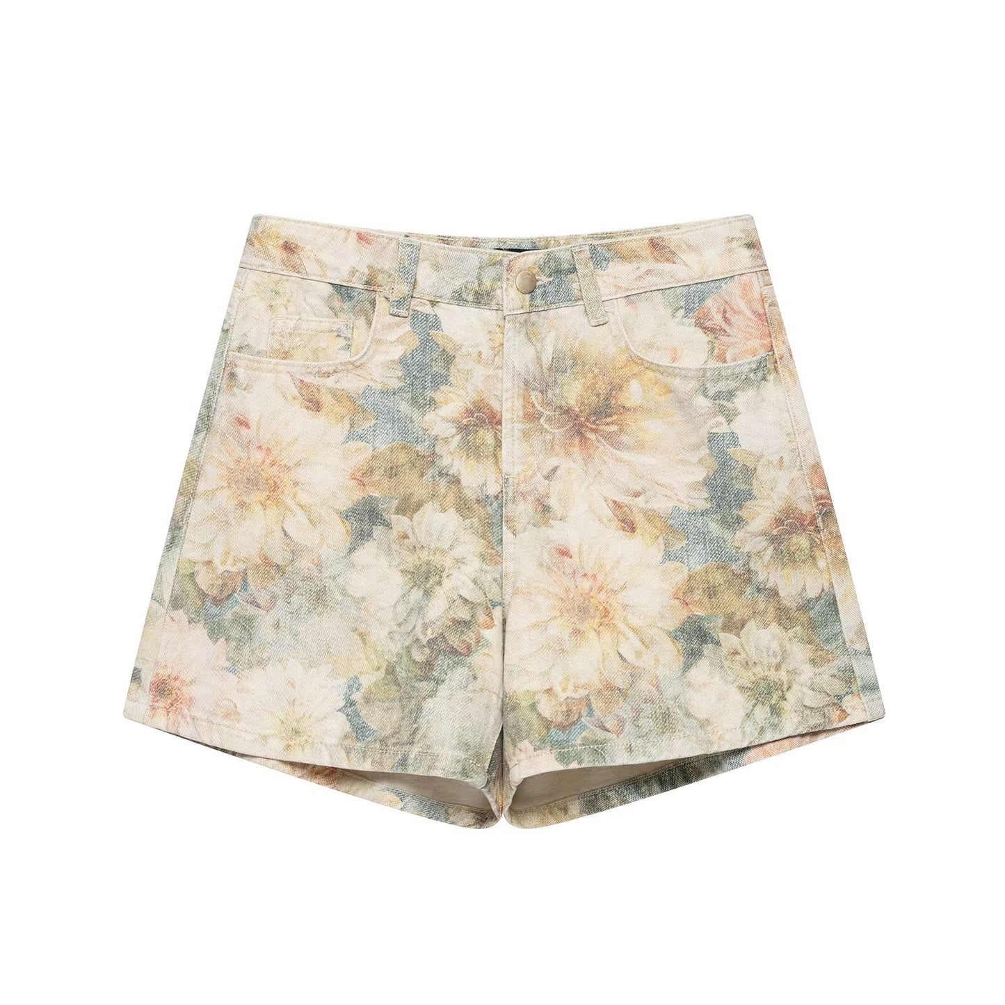 Slim Floral Printed Mid Waist Shorts