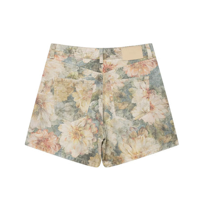 Slim Floral Printed Mid Waist Shorts