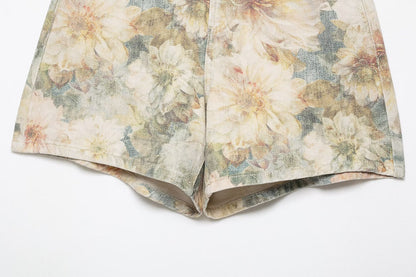 Slim Floral Printed Mid Waist Shorts