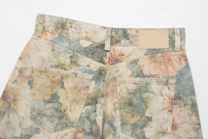 Slim Floral Printed Mid Waist Shorts