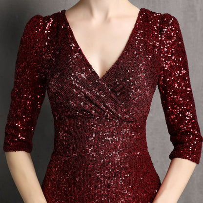 V-neck Mid-Length Formal Dress