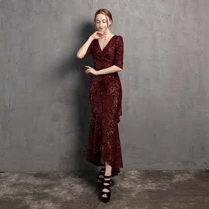 V-neck Mid-Length Formal Dress